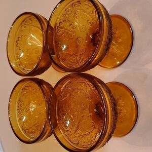 Vintage Tiara Crystal Low Sherbert Set of 4 Sandwich Pattern Amber Indiana Glass